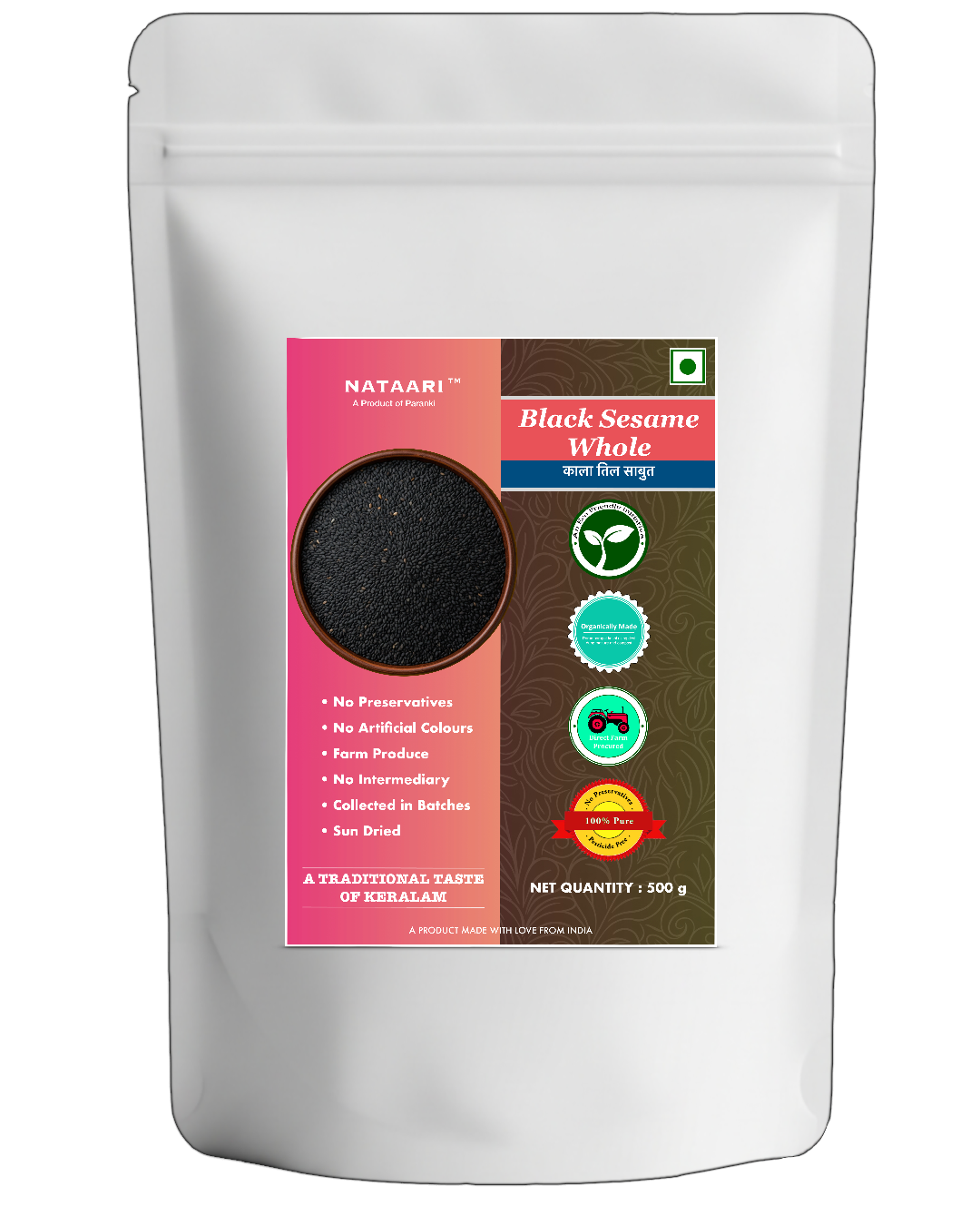 NATAARI™ Premium Organic Black Sesame Seeds(5 Kg) | Organically made | Using manure & Compost | Free from Chemical Pesticides